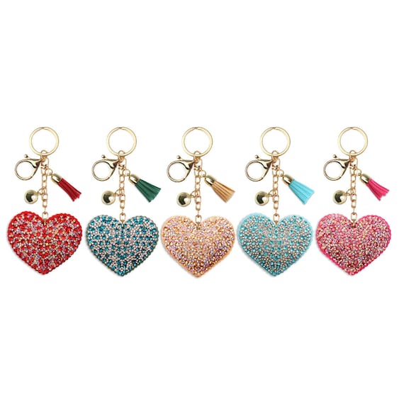 Porte-clés avec pompon en forme de cœur en cristal pour femmes, cadeau pour  dame et fille, Clip de sac scintillant, amour, strass, clés de voiture,  cadeau de porte -  France