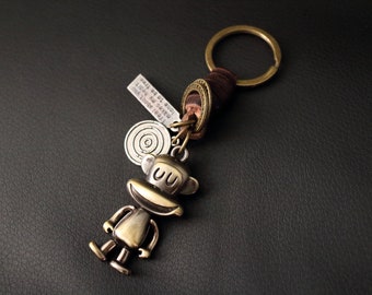 Monkey KeyChain Gift Idea Women Men Black Leather 3D KeyRing Home Car Surprise Addition Keys Present