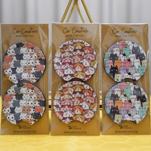 Cat Car Coasters: Kitty Cup Holder Coasters - Set of 2