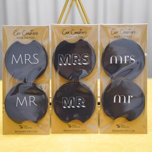 Mr & Mrs Car Coasters, Minimalist Auto Cup Holder Coasters - Set of 2
