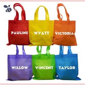 Colorful Party Bags with Names, Personalized Party Bags for Birthdays, Custom Party Favor Bags, Rainbow Themed Party Bags 9.75&quot;x9.75&quot;