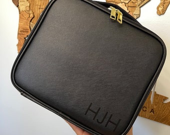Personalized Vegan Leather Travel Makeup Bag, Monogrammed Cosmetic Organizer