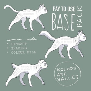 Cat Base Pack - Comes with Lineart, Shading, and Colour Fill - P2U Feline Feral Furry / Fursona Digital Art Bases - Adorable Kitten Drawings