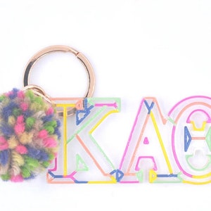 Sorority Pom Acrylic bright color preppy pom pom keychain Kappa Theta Tri Delt DG Zeta license college Greek rush