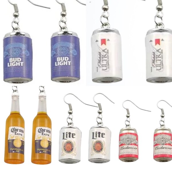 Canette de bière Boucles d'oreilles bouteille de bière Boucles d'oreilles pendantes amusantes avec alcool