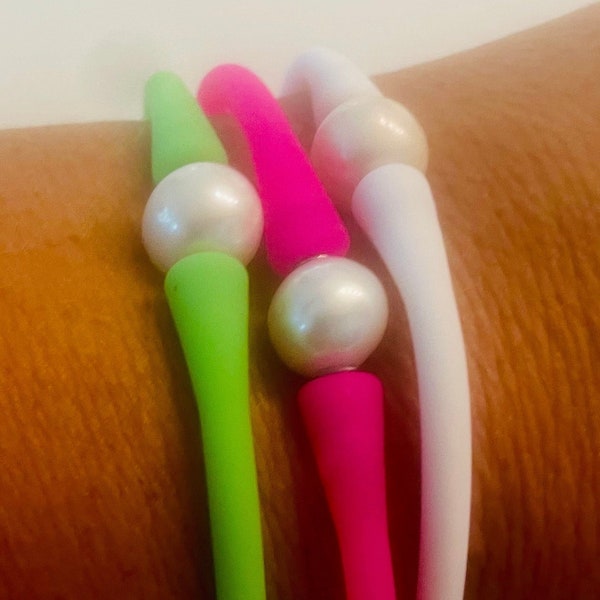 Real Pearl and Silicone bracelet.  Freshwater Pearl outdoor, water proof bracelet, cuff, bangle