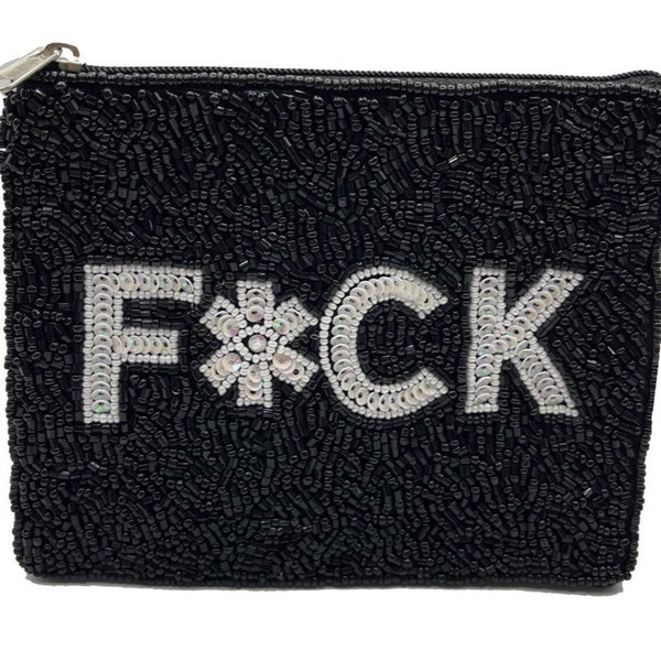 Black bling F*ck fuck seed bead coin purse, seed bead pouch, clutch. The perfect gift and accessory, glass bead