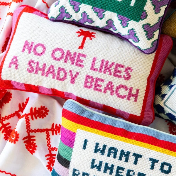 No one likes a shady beach modern needlepoint pillow Furbish. Wool throw pillow