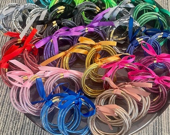 Stackable Jelly tube bracelets, glitter jelly bracelets, stack of 5, with ribbon! Bhuda style bracelet