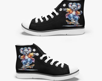 Kids Koala Skate High-Top Canvas Shoes, Kids Converse Style, Shoes For Children, Shoes For toddlers, Cute Skater Koala Bear Sneakers