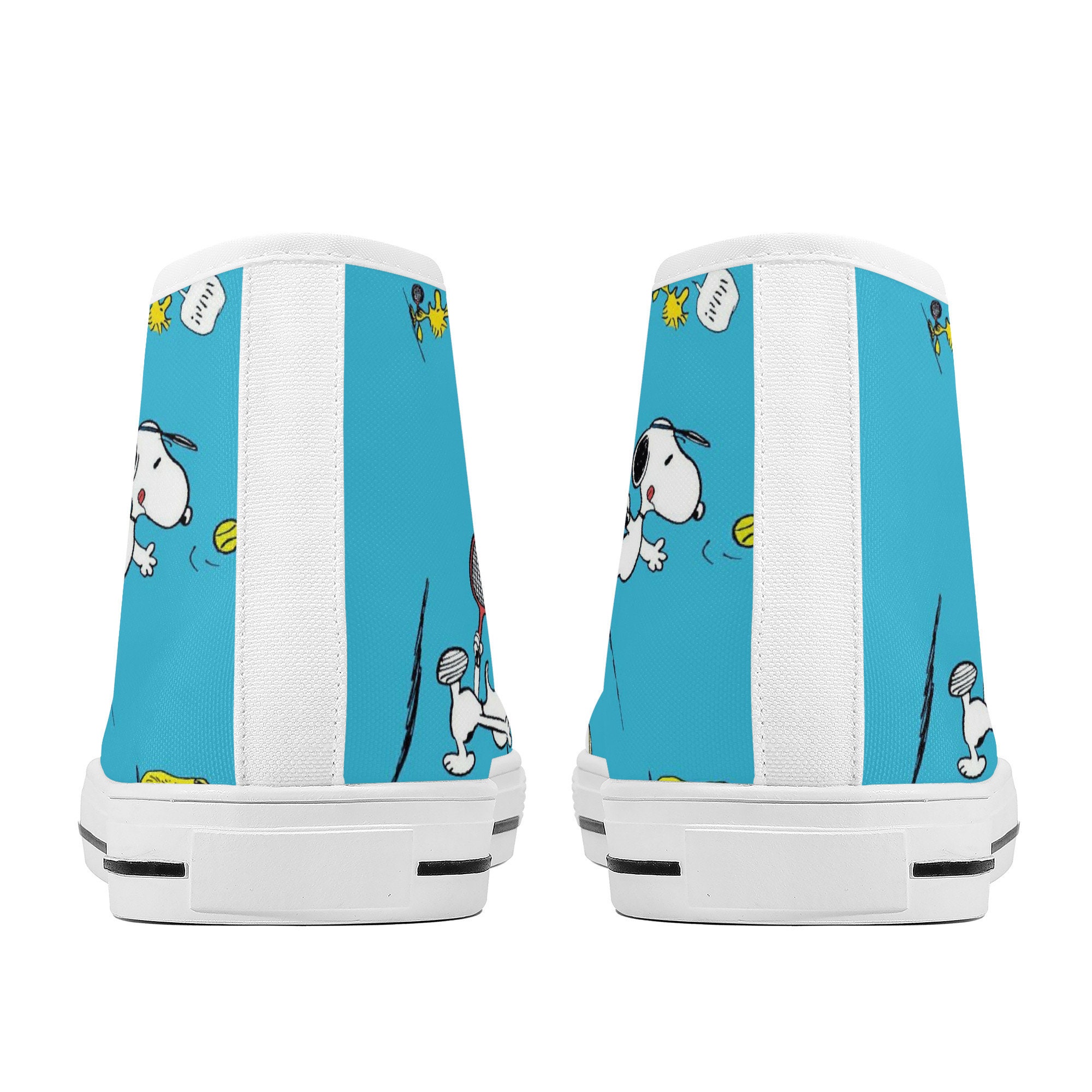 Snoopy  Playing Tennis Cartoon Blue High Top Sneakers