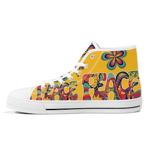 Flower Power High-Top Canvas Schuhe, Peace Sneakers, Seventies Style, Converse Style