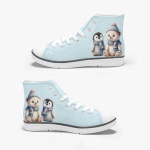 Winter Polar Bear And Pinguin Light Kid&#39;s High-Top Canvas Shoes / Cute Toddler shoes / Converse Boy Shoes / Converse Girl Shoes