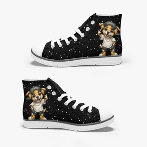 Cool Dog With Headphone  / Kid&#39;s High-Top Canvas Shoes / Converse Style Shoes For Boys / Summer Shoes For boys / Kids High Top Canvas Shoes
