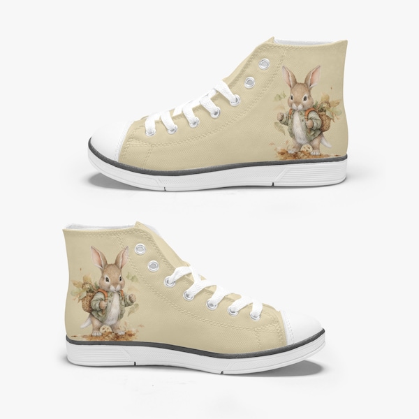 Cute Rabbit Kids High Top Canvas Shoes, Autumn Shoes For Toddlers, Adorable Rabbit, Watercolor Children Sneakers,Converse Style