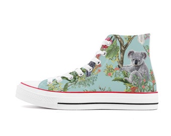 High Top Canvas Shoes Tropical Flowers, Koala Bear Australian