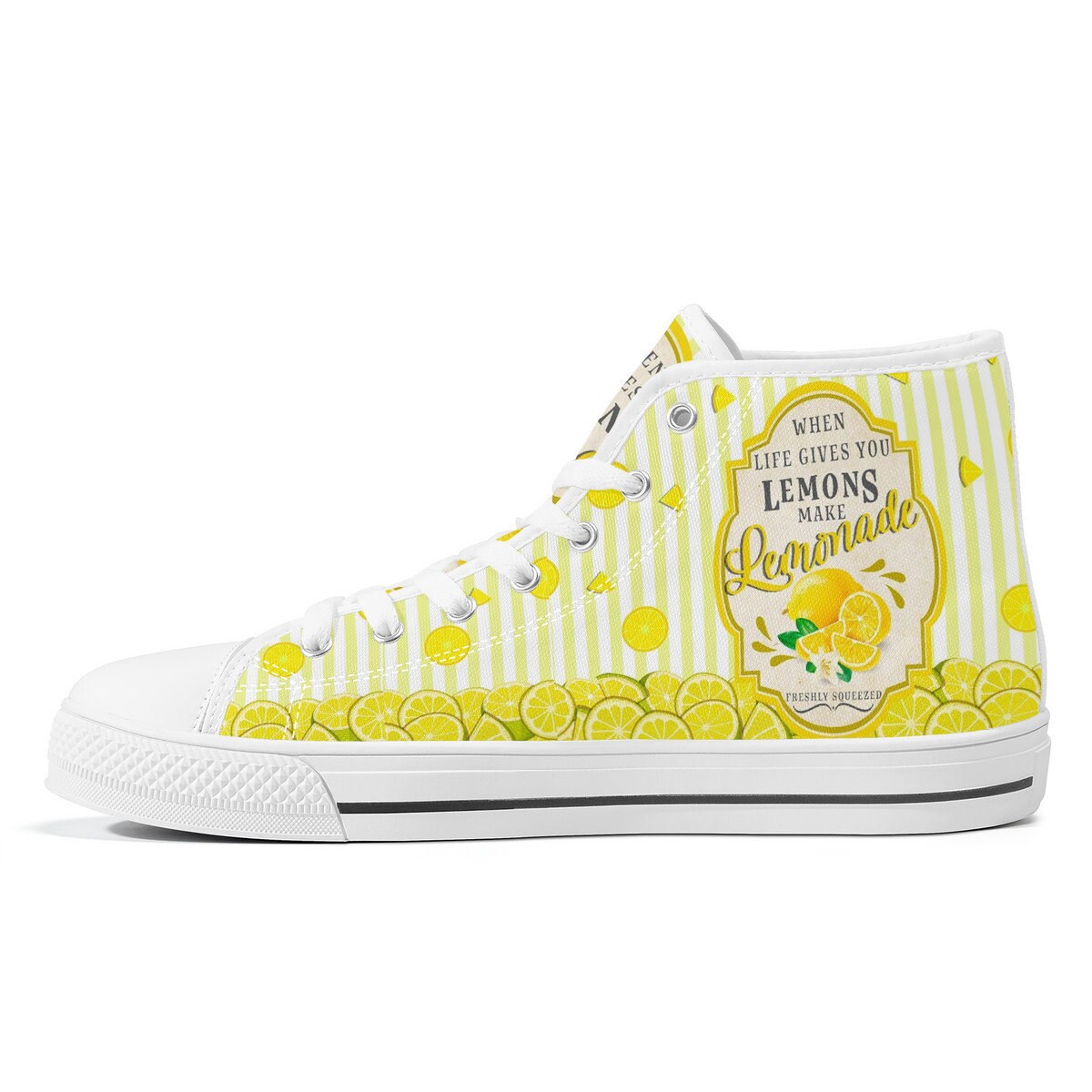 Summer High Top Canvas Shoes Yellow Stripes When Life Gives You Lemon Converse Style Sneakers