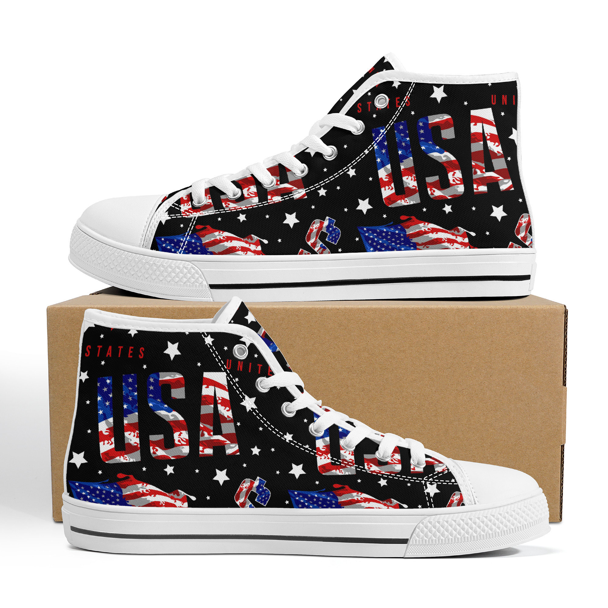 High-Top Canvas Sneakers USA Patriotic American Flag Proud American ...