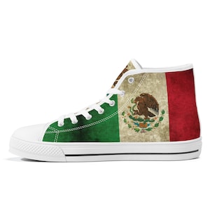 HighTop Canvas Mexican Flag Shoes, Mexican Vintage Flag Sneakers, Proud Mexican, For Her, For Him Mexico Sneakers