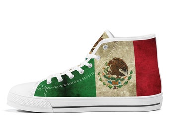 Hightop Canvas Mexican Flag Shoes, Mexican Vintage Flag Sneakers