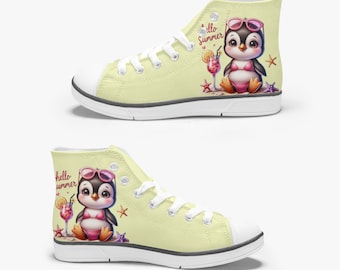 Cute Pinguin Summer Kid's High-Top Canvas Shoes, Summer Girl Shoes, Funny Beach Girl Shoes, Converse Kids, Toddler summer shoes