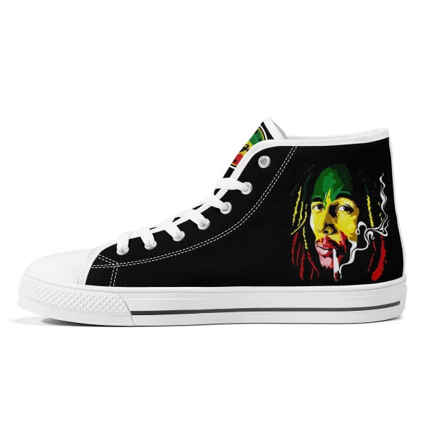 Bob Marley High-Top Canvas Shoes, Rasta Sneakers, Reggae canvas shoes, For Bob Marley Fan, Converse Style