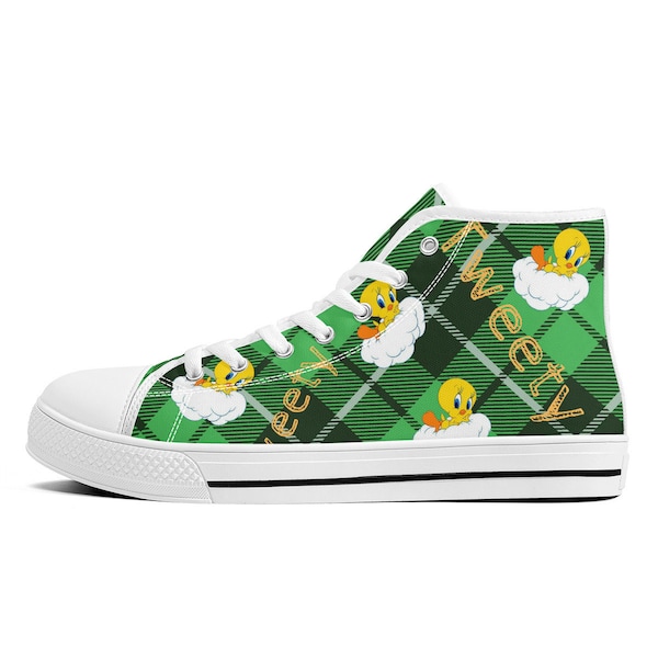 Green Tweety Bird High-Top Canvas Sneakers - Trendy Animated Unisex Shoes - Stand Out with Unique Style