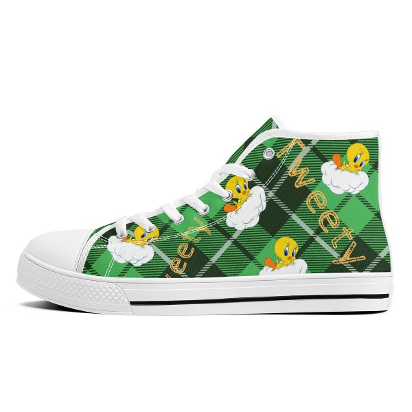 Green Tweety Bird High-Top Canvas Sneakers - Trendy Animated Unisex Shoes - Stand Out with Unique Style