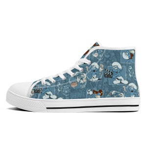 Smurfy scarpe da ginnastica in tela alta per gli amanti dei Puffi - Design alla moda, confortevole, unisex