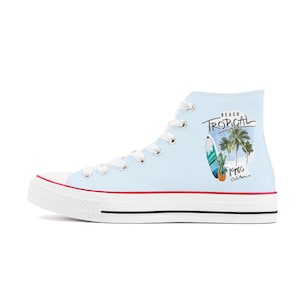 High Top Canvas Shoes Tropical Beach Sneakers Surfboard blue, Converse Style , Summer Shoes