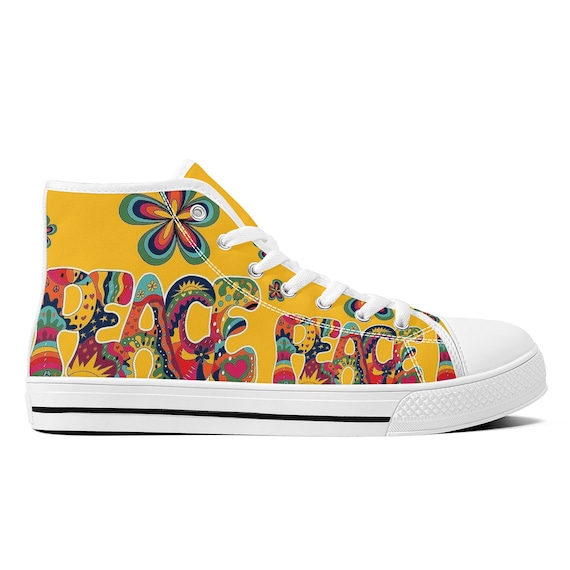 Flower Power High top Canvas Shoes Peace Sneakers Seventies Style Converse Style Etsy UK