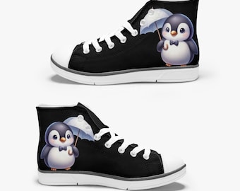 Chaussures montantes en toile Pingouin pour enfant / Chaussures en toile amusantes / Adorables chaussures pour tout-petits / Style Converse / Chaussures pingouin mignons pour enfants