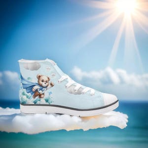 Superhero Bear Boys High-Top Canvas Shoes / Boys Summer Sneakers / Converse Style / Flying Bear Shoes For Boys / Cute Toddler Shoes
