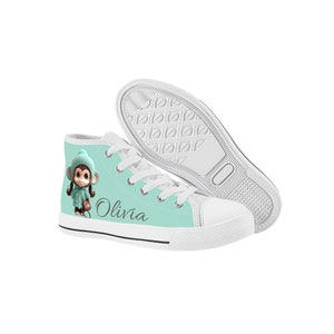 Personalized Kids High Top Canvas, Cute Monkey, Shoes For Girls, playtime Sneakers