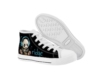 Cool Panda Beer Kids High Top Canvas Shoes, Personalized Kids shoes, Panda Sneakers , Shoes For Boys And Girls