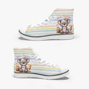 Cute Koala Bear Kid&#39;s High-Top Canvas Shoes / Girls Summer Shoes / Converse Style / Colorful Girl Shoes / Girls Beach Shoes