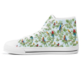 Parrots Wysokie Buty Płócienne, Tropikalne Ptaki Trampki, Letnie Buty Płócienne, Converse Style