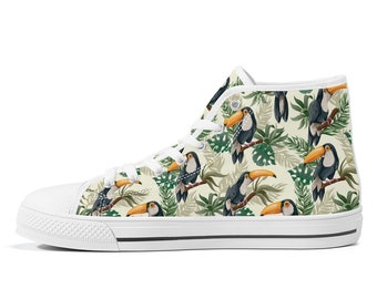 Tropische High-Top-Segeltuchschuhe, tropische Vögel Schuhe, Sommerschuhe im Gegensatz