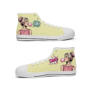 Zapatillas altas de lona estilo pop art girl - Zapatillas altas de lona estilo pop art - Bonitas zapatillas estilo chicle - Ropa urbana de moda - Estilo Converse