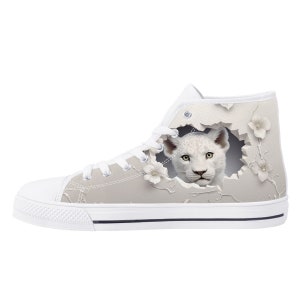 Löwe 3D High-Top Canvas Schuhe, Einzigartige Löwe 3D Turnschuhe, Converse Style, Niedlicher Löwe Durch Wand 3D