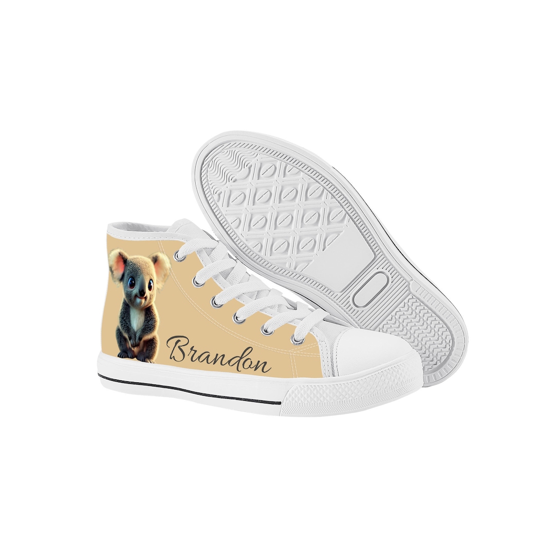 Personalized Kids High Top Canvas Shoes, Cute Koala Bear Sneakers