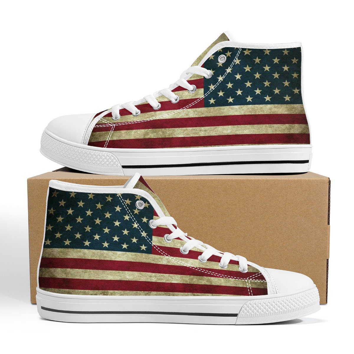 USA Vintage Flag High-top Canvas Shoes, Proud American Shoes, Gift for ...