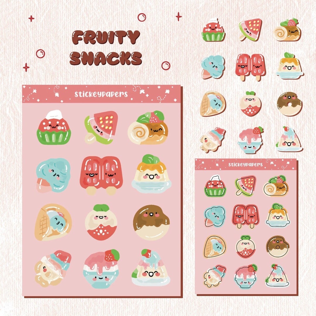 Sticker Frooty Fruity Snacks Sticker Sheet Cute Kawaii Stickers Deco Stickers Journal ...