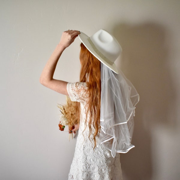 Hat with Veil, Bride hat with Veil, Fedora Hat for Bride, Personalized Bride Hat, Hat w/ Veil for bachelorette, Cowgirl Hat with veil, Bride