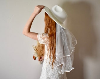 Hat with Veil, Bride hat with Veil, Fedora Hat for Bride, Personalized Bride Hat, Hat w/ Veil for bachelorette, Cowgirl Hat with veil, Bride