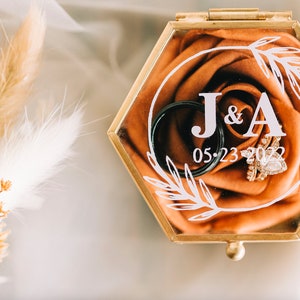 Personalized Ring Box, Wedding Ring Box, Ring box for 3 rings, Hexagon Ring Box, Custom Ring Holder, Ring Bearer Box, Customized Engagement image 1