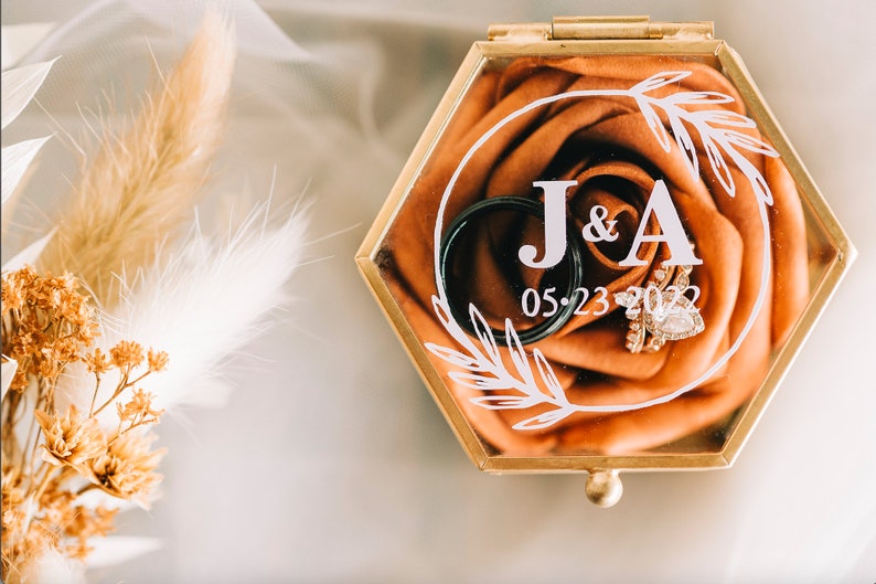 Personalized Ring Box, Wedding Ring Box, Ring box for 3 rings, Hexagon Ring Box, Custom Ring Holder, Ring Bearer Box, Customized Engagement image 1