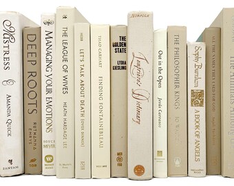 Beige Books by Color for Home Decor and Staging, Beige, Off White and Ivory Book Collections Book Stacks, Set of Decorative Books by Color