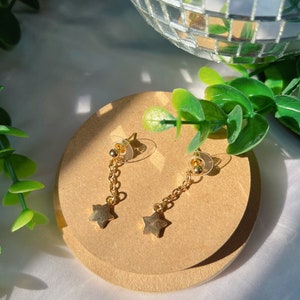 Single Star Earrings - Silver or Gold Star Dangle Earrings - Star Dangle Post Earrings