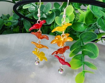 Farbverlauf Blumen Ohrringe - Rot Orange Gelbe Blumen Ohrringe - Silber Finish Blumen Ohrringe
